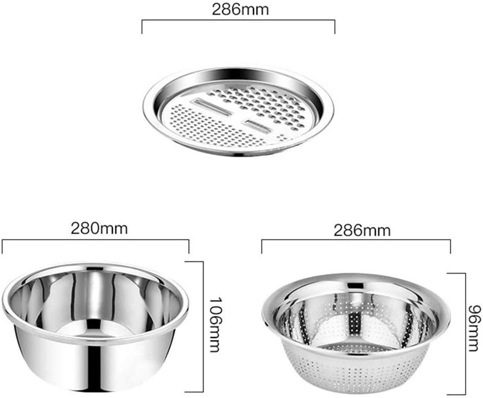 ثلاثة أدوات مطبخ متعددة الاستخدامات من الفولاذ المقاوم للصدأ (مصفاة + مبشرة + وعاء)