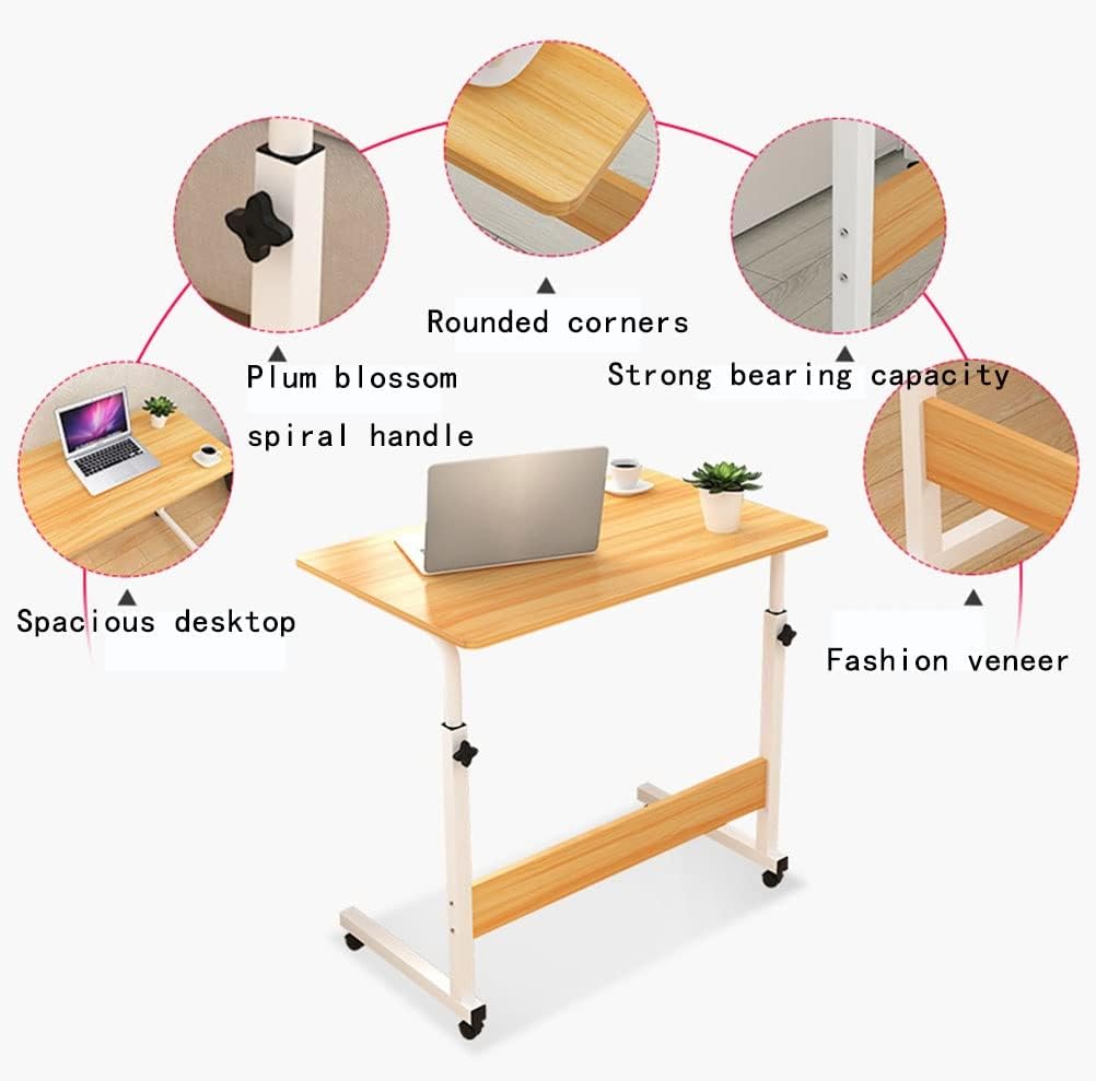 طاولة كمبيوتر محمولة قابلة للتحريك بارتفاع قابل للتعديل مع إطار فولاذي مقاوم للصدأ