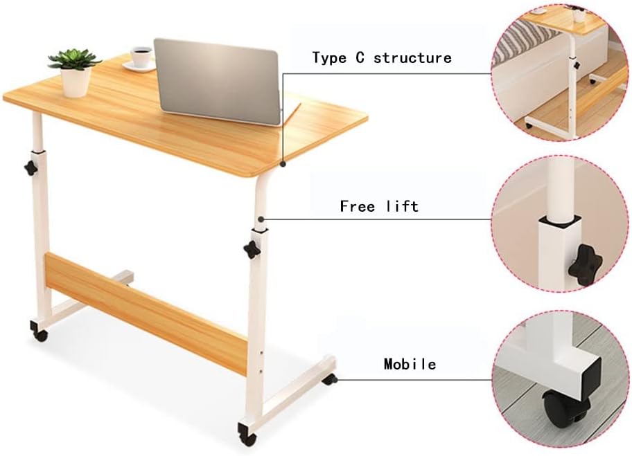طاولة كمبيوتر محمولة قابلة للتحريك بارتفاع قابل للتعديل مع إطار فولاذي مقاوم للصدأ